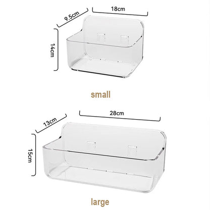 An der Wand montierte Dusch-Shampoo-Racks, Regale, Organizer, nicht bohrend, abnehmbares, transparentes PET-Material, Badezimmer-Aufbewahrungsregal