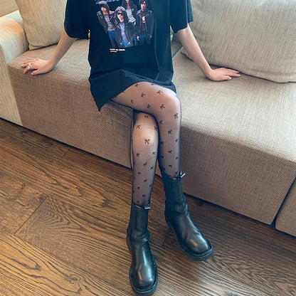 Black Polka Dot Butterfly Knot Tights Ultra Thin Women's Stockings Prevent Snagging Sexy Silk Pantyhose Spring Summer.