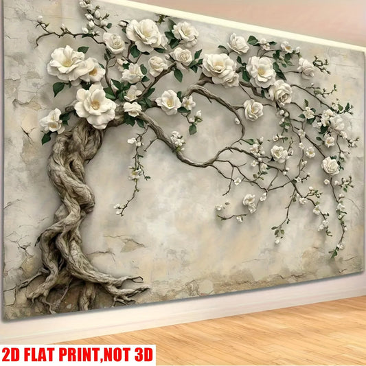 1pc Classic 2D Flower Tree Tapestry - Soft Peach Skin Polyester Wall Decor for Home and Office Decoration, Great for Parties.