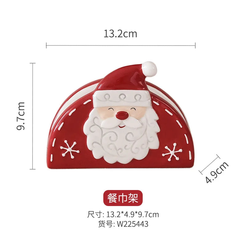 Nordic Stitching Santa Claus Dishes Plates Tableware Set Embossed Sealed Jar Seasoning Jar Western Ceramic Flat Plate Cup