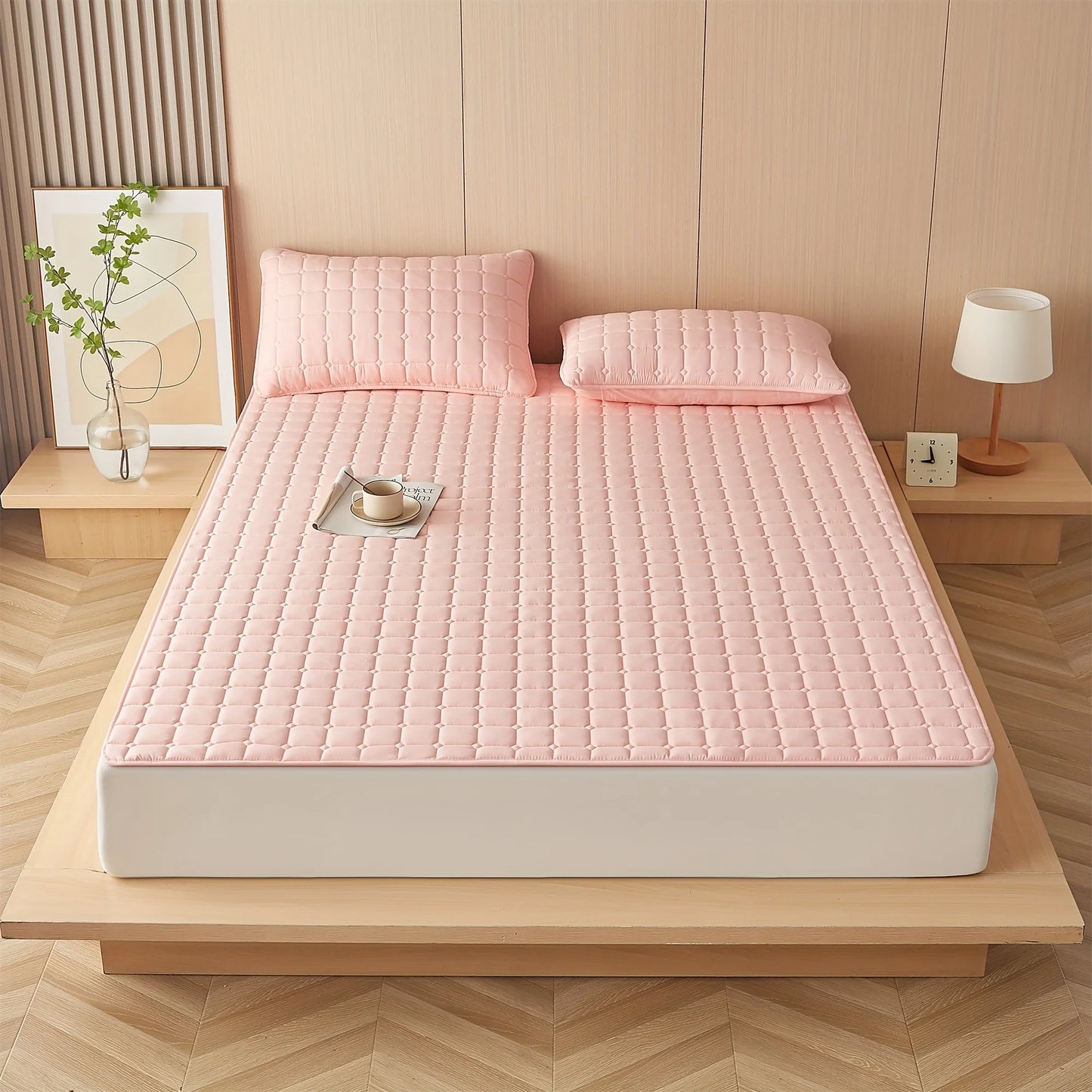 1piece simple solid-color thin mattress cover, single piece set, soft and comfortable, machine washable, suitable for bedrooms,.