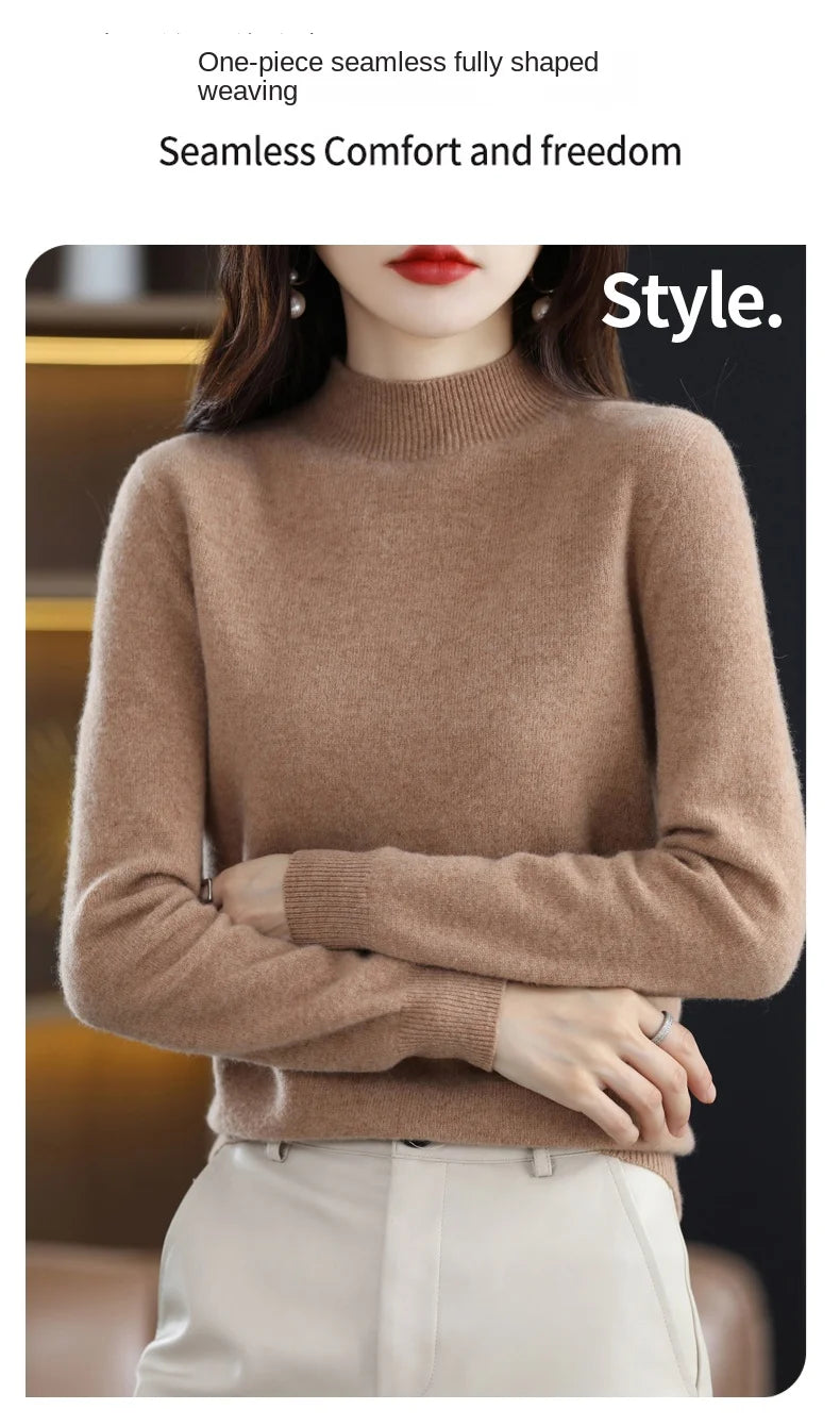 100% Pure Wool Half-neck Pullover In Autumn And Winter New Cashmere Sweater Women's Casual Knit Top Women's Coat 19 Colors.