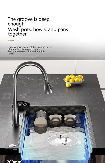 Stainless Steel Kitchen Sink Gray Household Large Single Slot Wash Vegetables and Dish Basin Multifunctional Dish Basin Sink