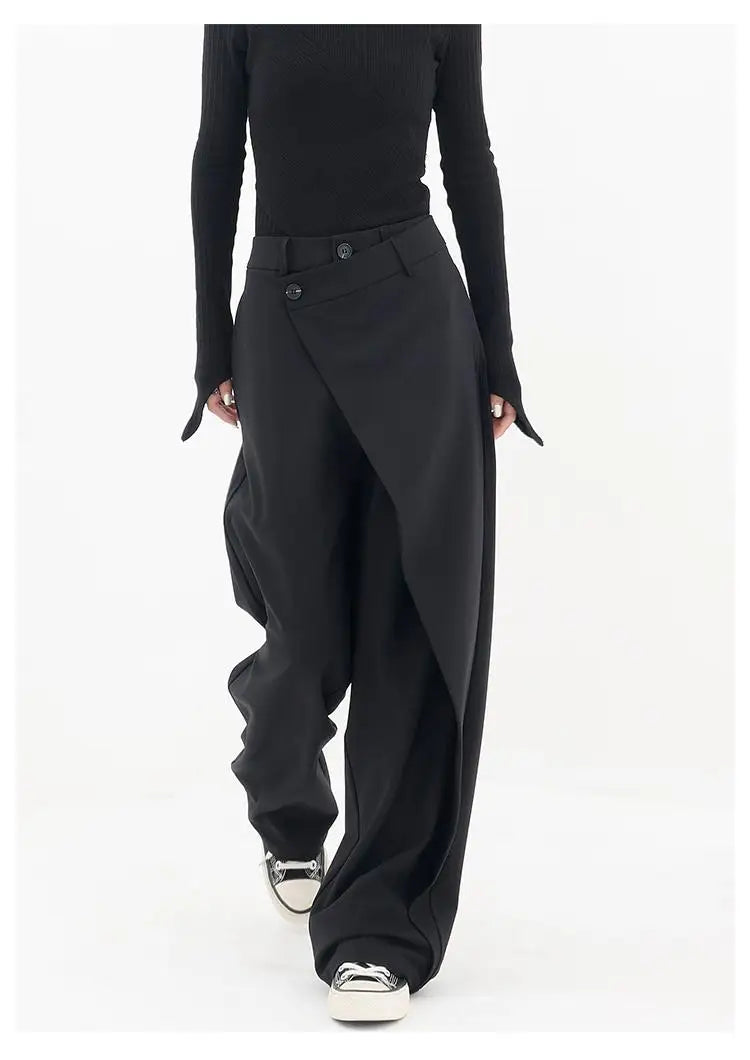 HOUZHOU Women Wide Suit Pants High Waist Gothic Japanese Style Baggy Black Trousers Irregular Straight Pants Casual Streetwear.