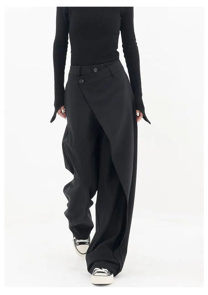 HOUZHOU Women Wide Suit Pants High Waist Gothic Japanese Style Baggy Black Trousers Irregular Straight Pants Casual Streetwear.