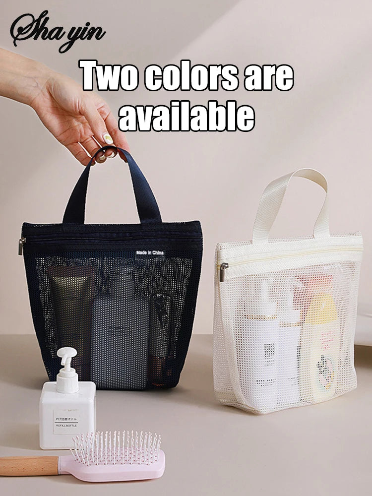 Mesh Makeup Toiletry Storage Bags Handbags Portable Travel Washing Body Shower Tools Organizer Hanging Cosmetic Organizer Pouch.