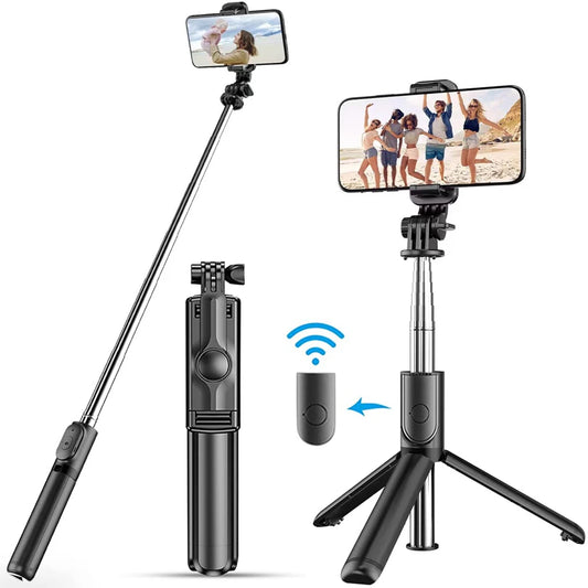Bluetooth Selfie Stick Mobile Phone Holder Retractable Portable Multifunctional Mini Tripod With Wireless Remote Shutter.
