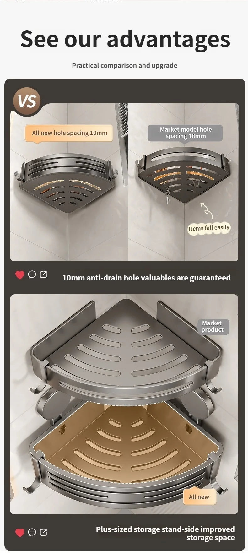 Badezimmer-Aufbewahrungsregal, Saugnapf, perforationsfreies Badezimmer, dreieckiger Toilettenwaschbehälter, Eck-Badezimmer-Aufbewahrungsregal