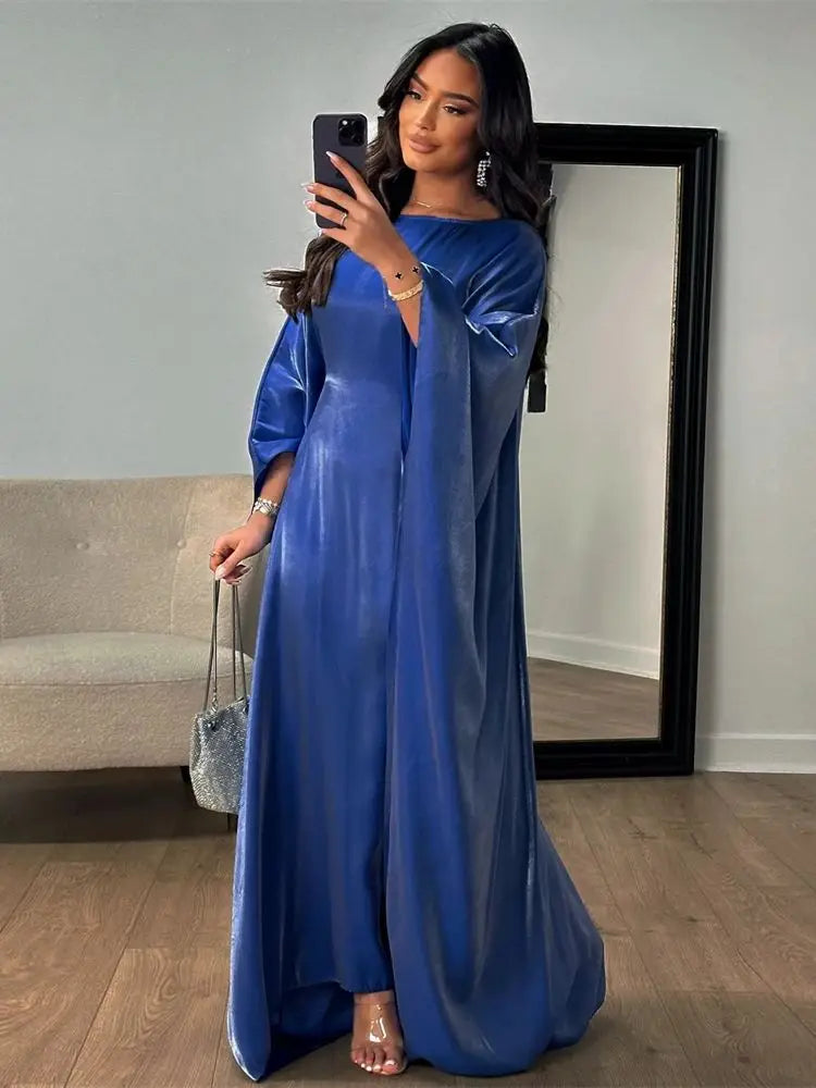 Batwing Butterfly Satin Abaya Dubai Luxury Muslim Kaftan Maxi Dress Abayas For Women Kebaya Robe Caftan Marocain Femme Vestidos
