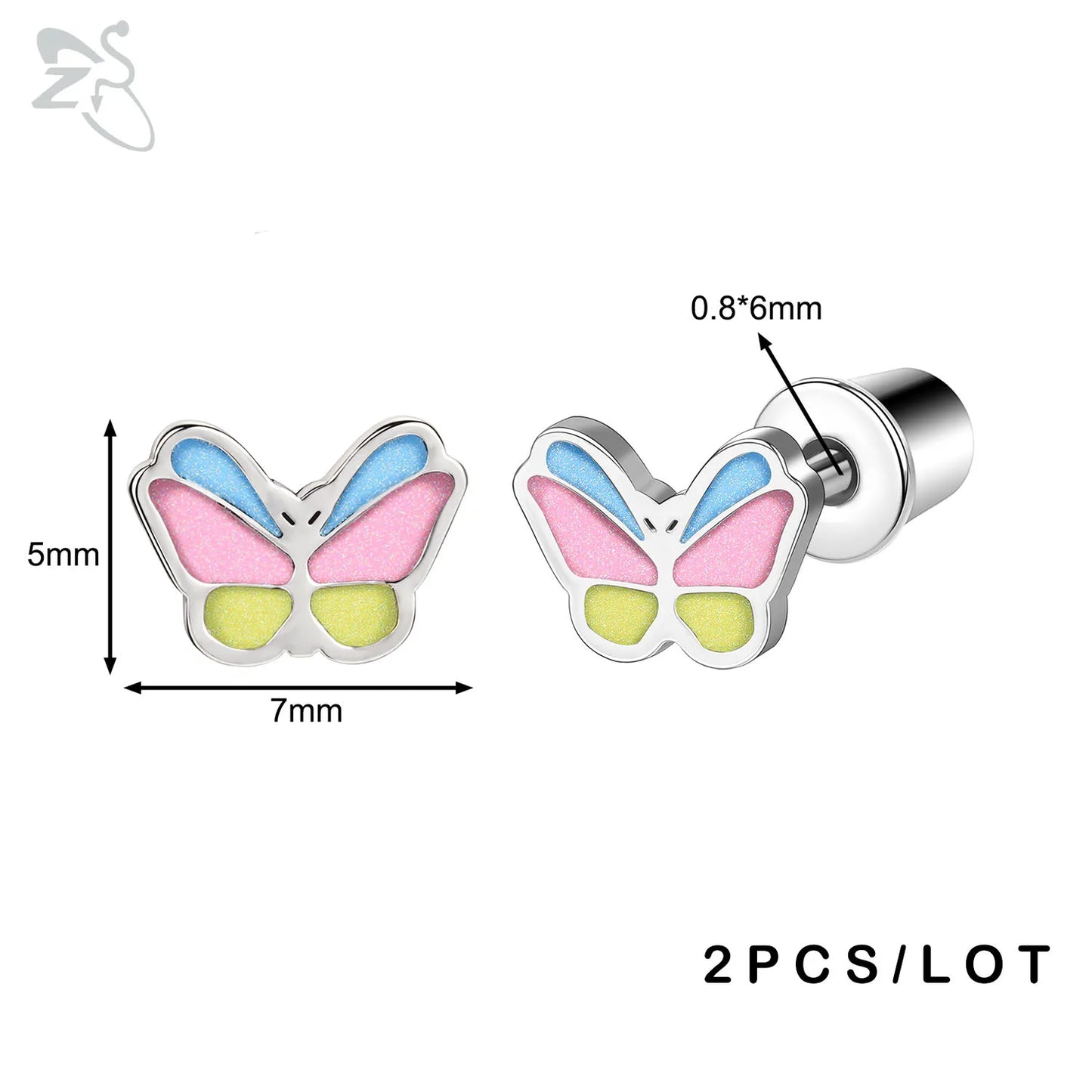 ZS 2Pcs/lot Stainless Steel Butterfly Star Heart Stud Earring Silver Color Earrings Ear Tragus Helix Tragus Piercing 20G Jewelry.