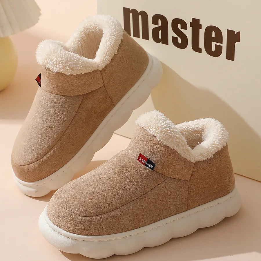 Bebealy New Winter Men Slippers Warm Cotton Shoes Men Indoor Fluffy Fuzzy Men Boots Outdoor Nonslip House Ankle Boots Shoes Men