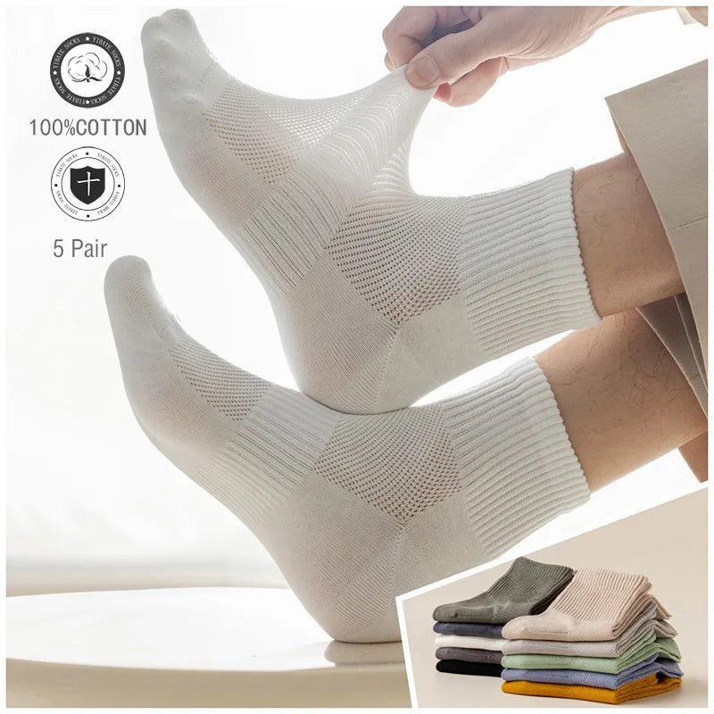 5/10 Pair Men's  Cotton Socks High Quality Breathable Mesh Socks Durable Solid Color Casual Socks Fashion Dress Socks Man.