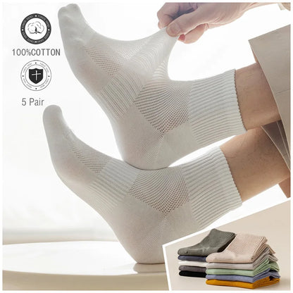 5/10 Pair Men's  Cotton Socks High Quality Breathable Mesh Socks Durable Solid Color Casual Socks Fashion Dress Socks Man.