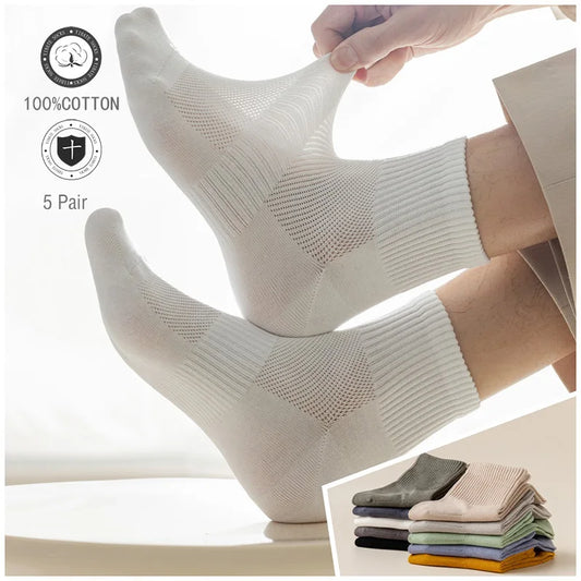 5/10 Pair Men's  Cotton Socks High Quality Breathable Mesh Socks Durable Solid Color Casual Socks Fashion Dress Socks Man.