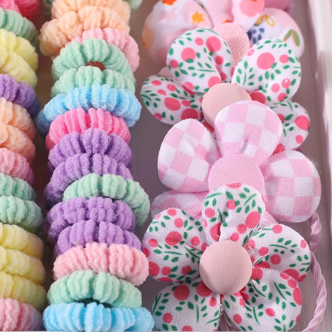 310pcs Hair Accessories Set for Women Colorful Elastic Hair Ties Printed Flowers Hair Bands Girls Sweet Rubber Bands Headbands.