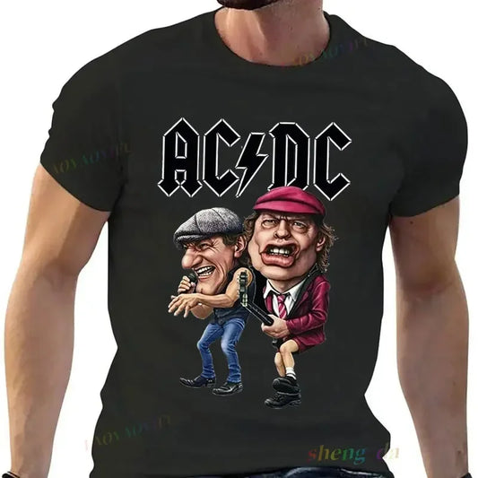 Pop singer Rock Band AC DC T-shirt Casual fashion men's short sleeve summer pure cotton breathable moisture absorption sweat.