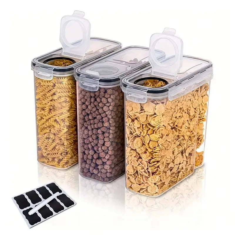 3pcs/set 2.5L/4L Grain Sealed Moisture-proof and Insect Proof Bucket Food Dispenser Kitchen Transparent Storage Box Label.