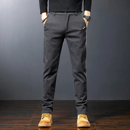Men's Twill Slim Pants Business Straight Cotton Casual Trousers Brand Fashion Korean Elastic Coffee Black Gray Pant