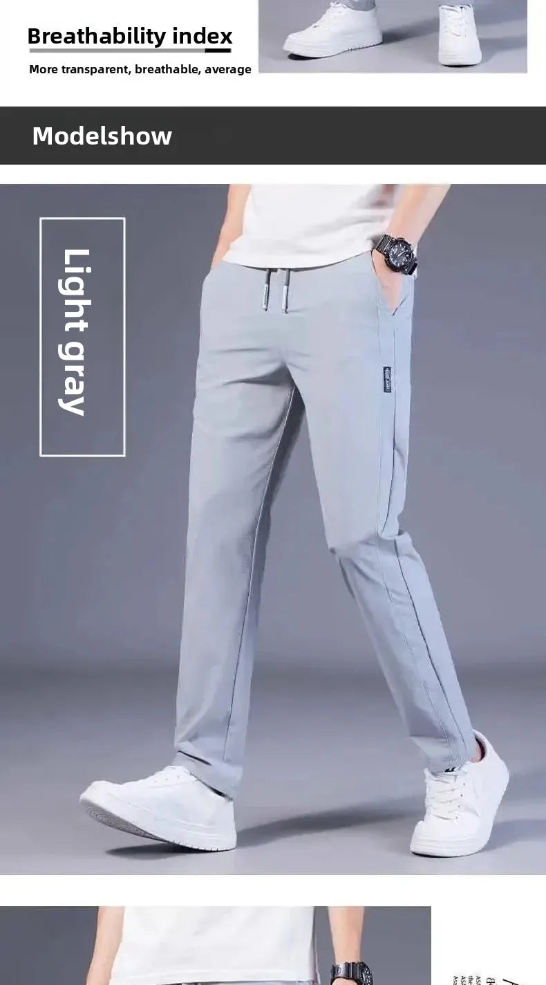 Sommer Dünne Casual Sport Eis Seide Gerade Bein Hosen Schnell Trocknend Lose Fit Große Größe Elastische Tragbare Lange Hosen für Männer.