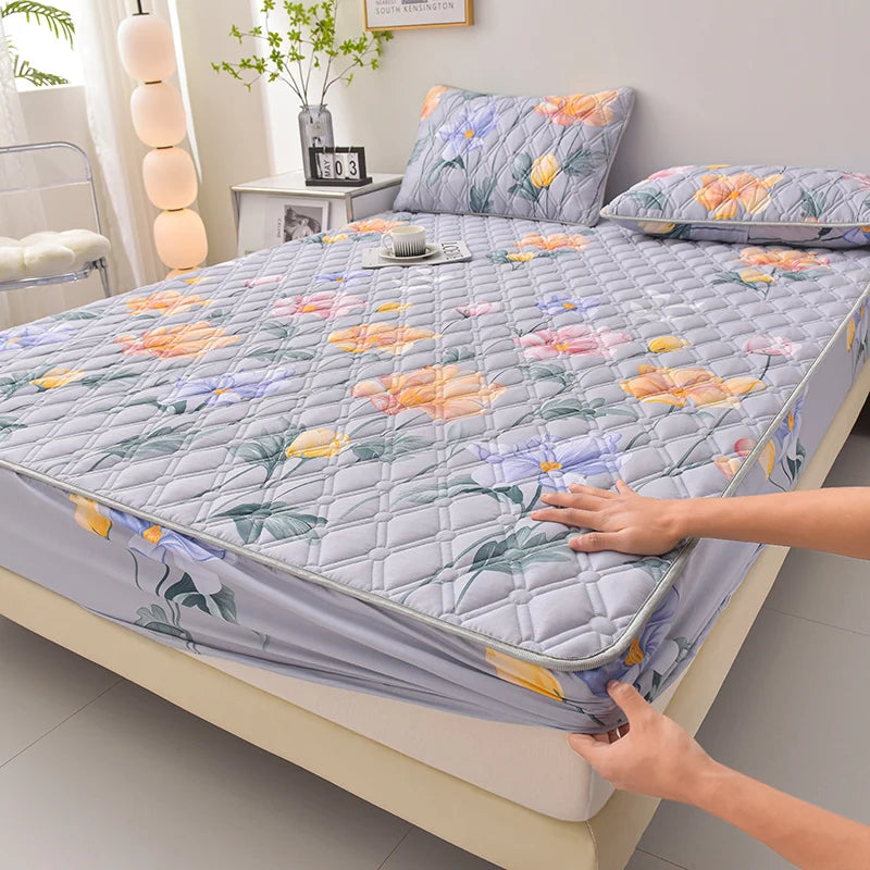 Thicken Mattress Cover for Home funda de colchón 100% Cotton Fitted Bedsheet King Size Floral Bed Covers 150x200(no pillowcase).