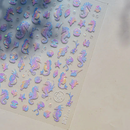 Ocean Theme 5D Nail Sticker Summer Beach Seashells Starfish Conch Scallop Shell Coral Self Adhesive Decoration Manicure Decal