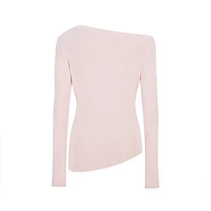 Slim Fit Long Sleeve T-Shirt Shoulder Bared One Shoulder Style Casual Streetwear for Young Women Fashionable And Stylish.