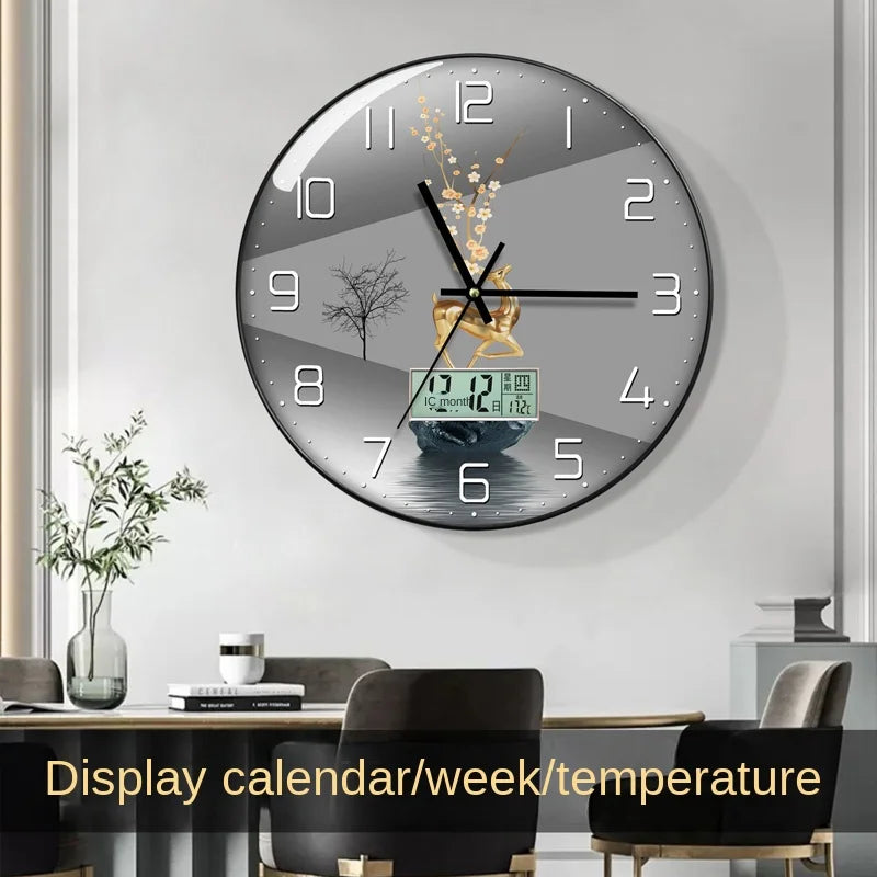 Wanduhr, Wohnzimmer mit Kalender, Zuhause, modisch, einfach, modern, Wanduhr, 2023, neuer Stil, stumm, Licht, Luxus