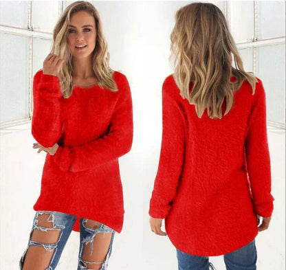 Frauen warmen Pullover einfarbig o Hals lose Baumwolle gestrickt Pullover langen Pullover lässig übergroße Bluse Damen Hipster Kleidung
