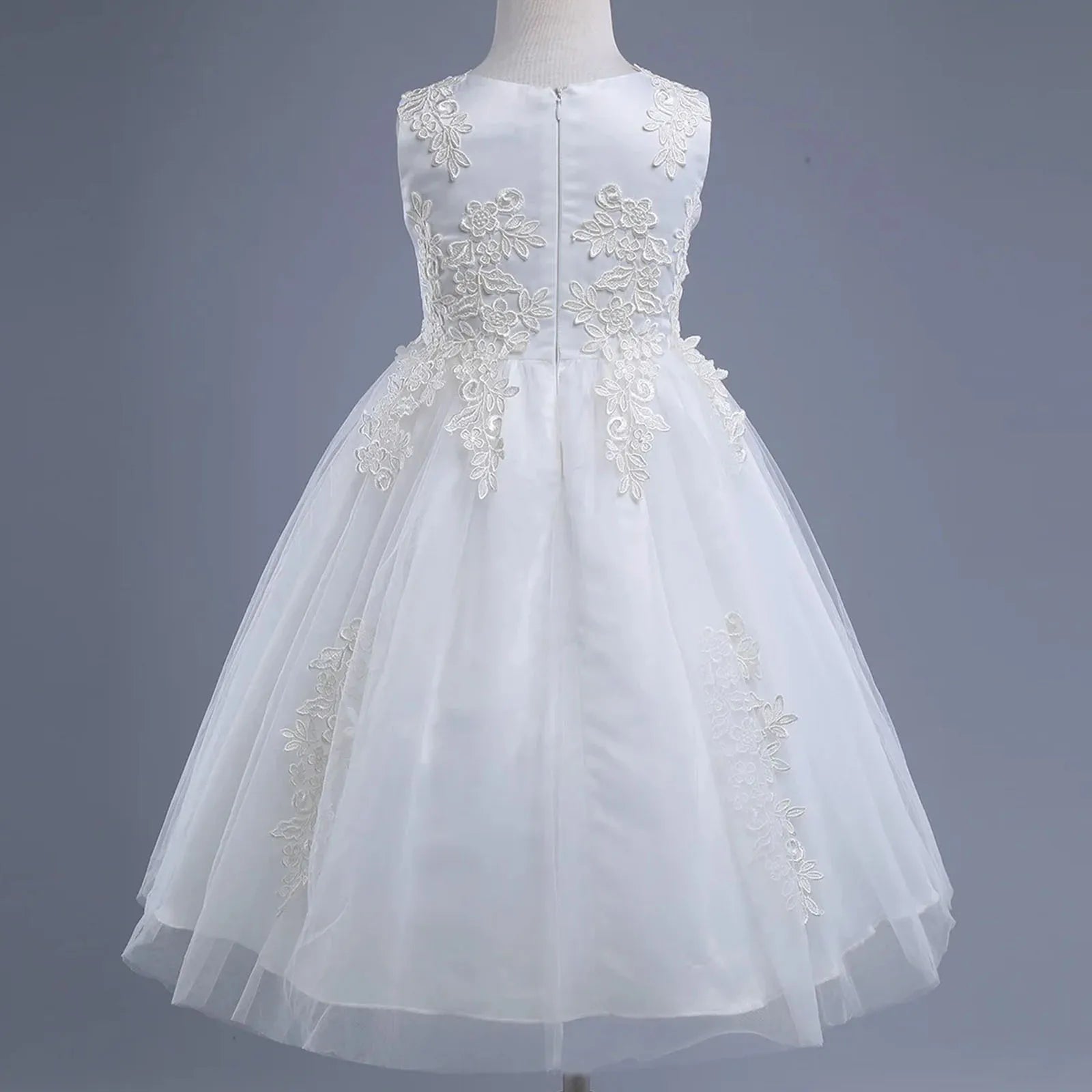 Blumenmädchenkleid mit floraler Spitze für Kinder, bestickt, für Hochzeit, Festzug, Brautjungfernkleid, ärmellos, Taufe, Kommunion, Ballkleid.