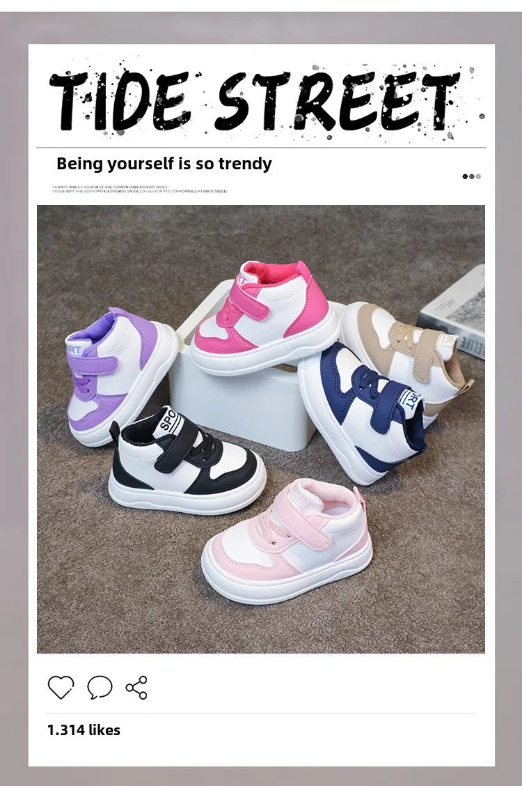 Fashion Kids Sneakers Spring Autumn High Top Breathable Casual Shoes Girls Non-slip Board Shoes Boys Outdoors Basketball Shoes.