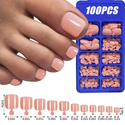 100Pcs Light Pink Press on Nails Short Medium Square Wearable Fake Nails Tips 10 sizes Full Cover False Nails Finger Decoration