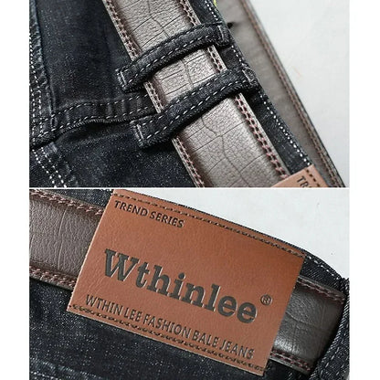 Men Fashion Stretch Jeans Male Classic Business Slim Fit Straight Leg Denim Trousers Solid Casual Long Pants.