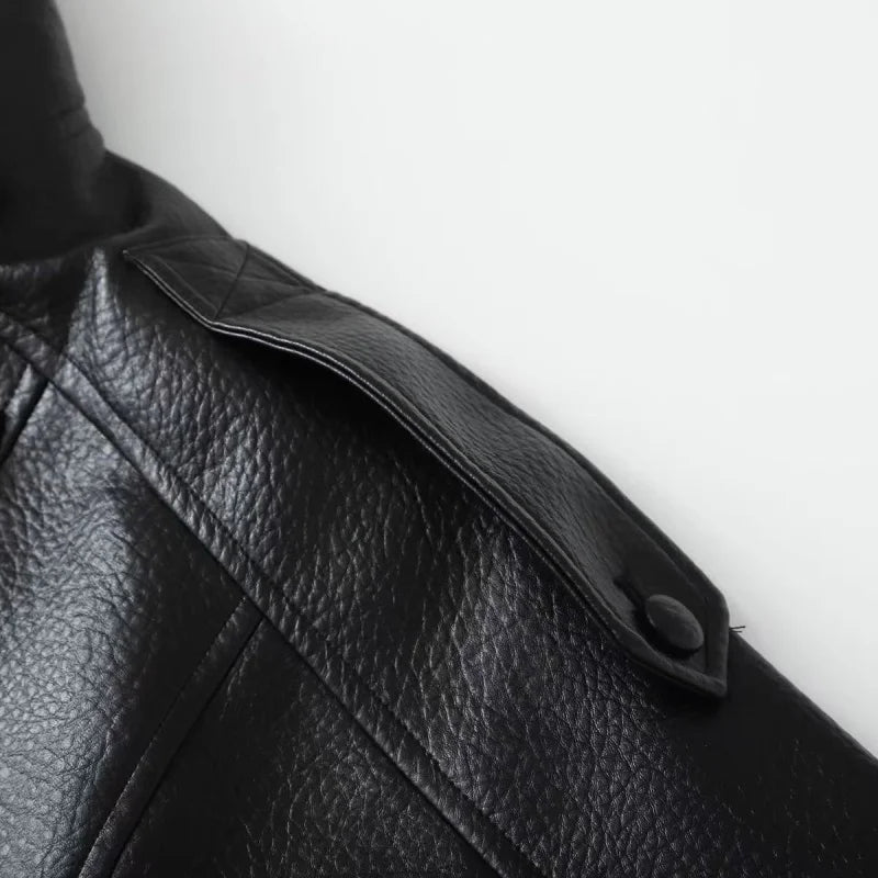 ETJ 2025 neue Damenmode, lockere Version der Stehkragen-Kunstlederjacke, Streetstyle, coole, hübsche Lederjacke