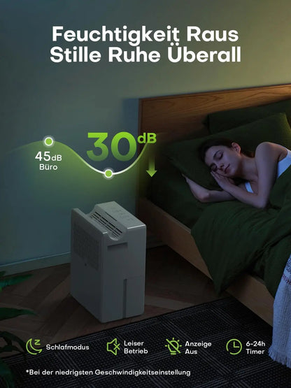 Dehumidifier 2000 ml for Bedroom, Double Hold Design, Drying Mode, Sleep Mode 30 dB, Intelligent Auto Defrost Function 24h Timer.