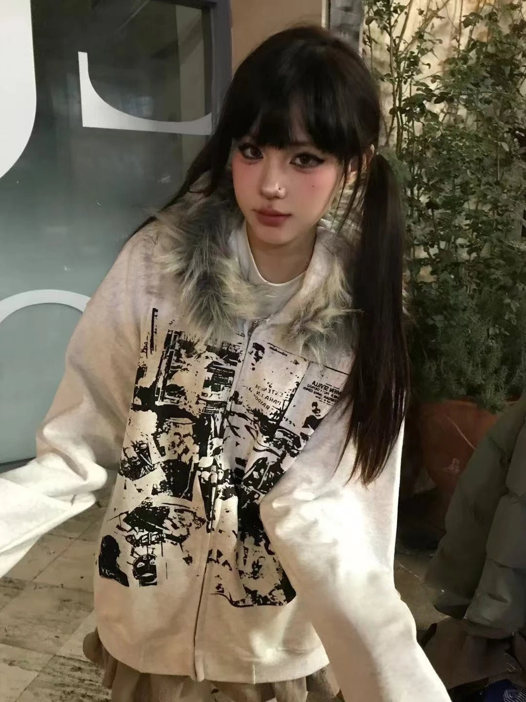 Vintage Sweatshirts 2025 Women's Clothes White Print Tunic Hooded Y2k Coat Streetwear Fashion Casual Hoodies Tops Ropa Mujer.