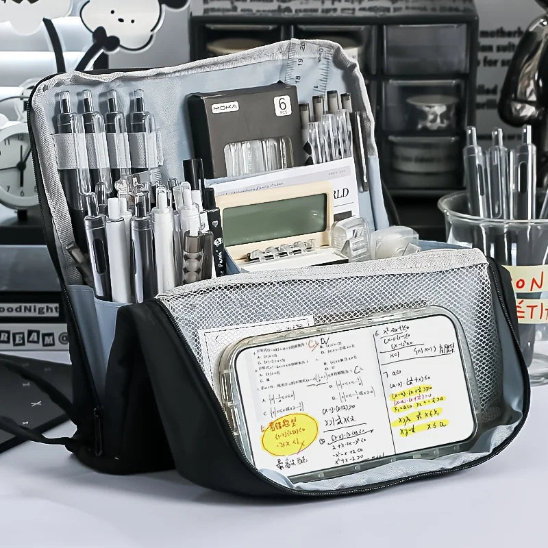 Waschbarer Federmäppchen-Organizer, großes Fassungsvermögen, mehrere Fächer, Netztasche, Aufbewahrungstasche für Schule, Büro, Reisen, Unisex-Geschenk.