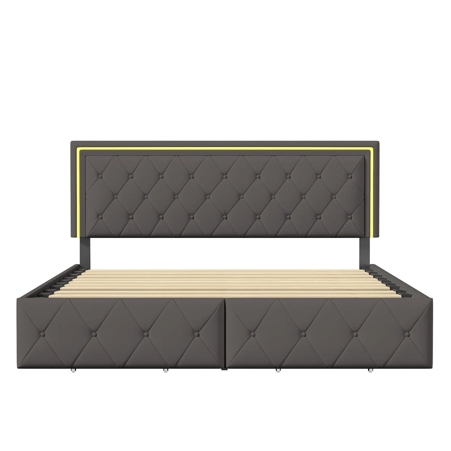 Rosahqnda Modernes Kunstlederbett mit Schubladen, stilvolles Doppelbett aus Kunstleder mit Stauraum, ohne Matratze