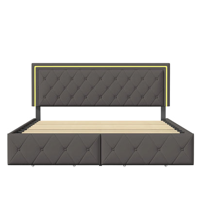 Rosahqnda Modernes Kunstlederbett mit Schubladen, stilvolles Doppelbett aus Kunstleder mit Stauraum, ohne Matratze