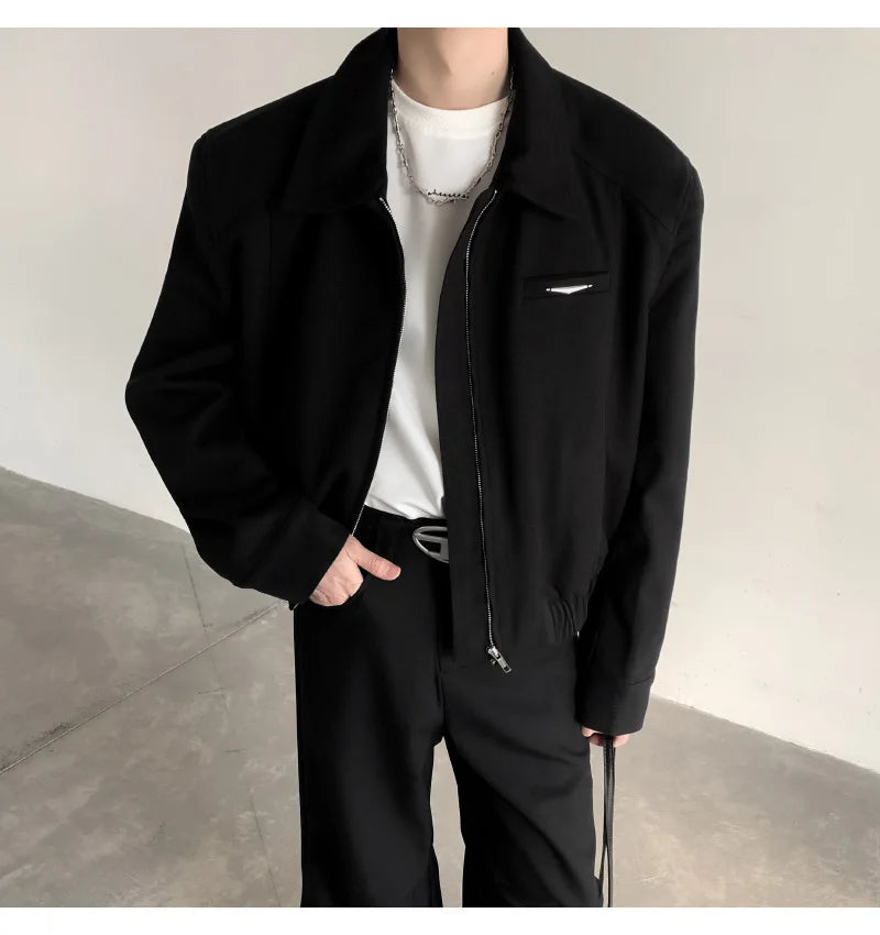 Short Jacket Men's Autumn Winter Handsome American Shoulder Pad Coat High-end Lapel Baseball Uniform.