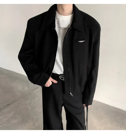 Short Jacket Men's Autumn Winter Handsome American Shoulder Pad Coat High-end Lapel Baseball Uniform.