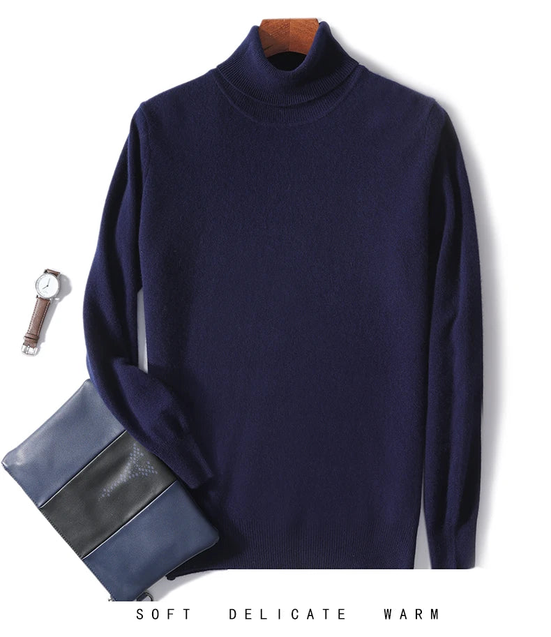 Men's Turtleneck 100% Pure Wool Sweater Men 2024 Autumn and Winter Large Size Loose Knitted Sweater Keep Warm Tops Men Jumper