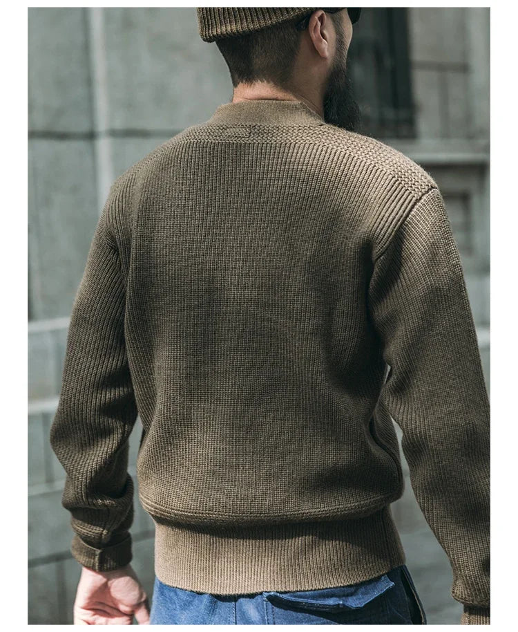 Bronson WWII USAAF Type A-1 Mechanic Sweater Men Heavyweight V-Neck Knit Jumper.