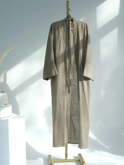 Eid Summer Cotton Linen Kimono Coat Dubai Open Abaya 2024 Muslim for Women Set Retro Kaftan Modest Dresses Islam Clothing Kebaya