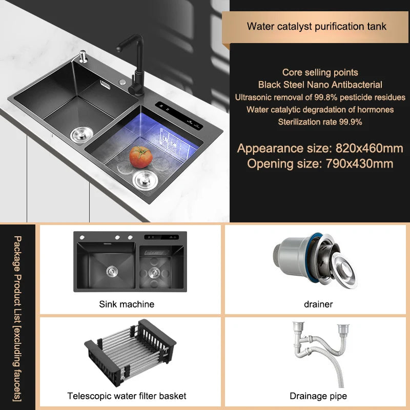 Kitchen Sink Stainless Steel Dishwashing Sink Ultrasonic Sink Dishwasher Multifunctional Intelligent Net Washer For Kitchen