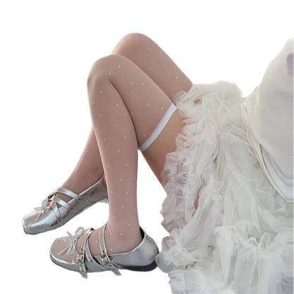 Love Polka Dot Sexy Lace Stockings Women's Japanese Style Jk Ultra-thin Core-spun Knee Socks.