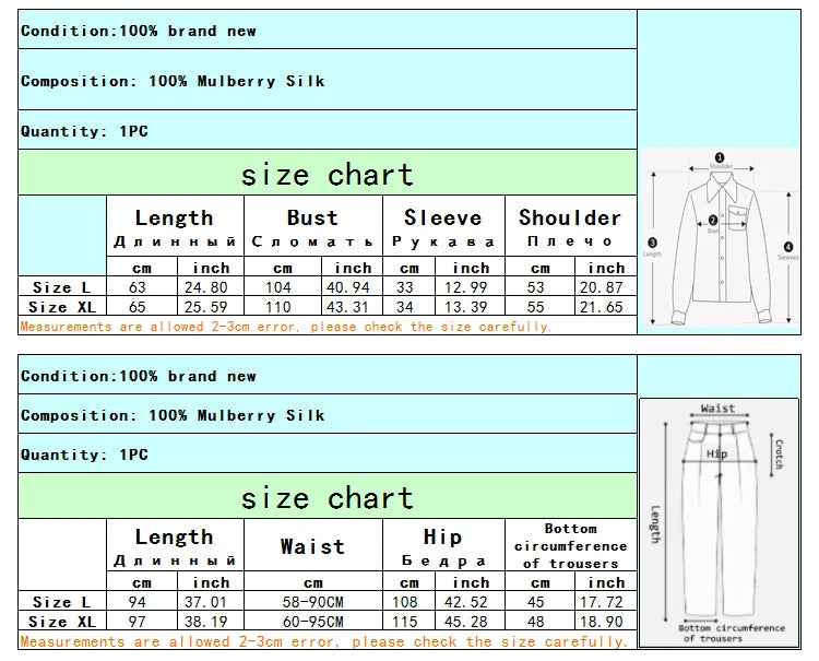 Women 100% Pure Mulberry Silk Charmeuse Silk V Neck Pajama Set Casual Loose Sleepwear Nightwear L XL SQ001.