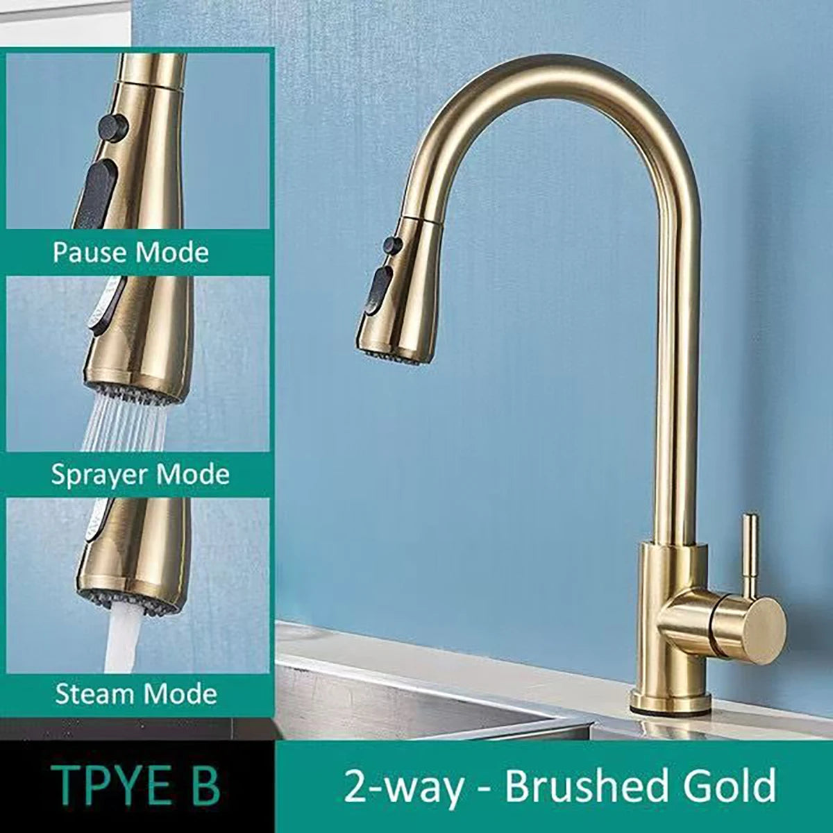 Old Style Pull-out Rotating Kitchen Faucet, 360° Swivel Stainless Steel Water Faucet in Brushed/Gold/Black Finish for Sink