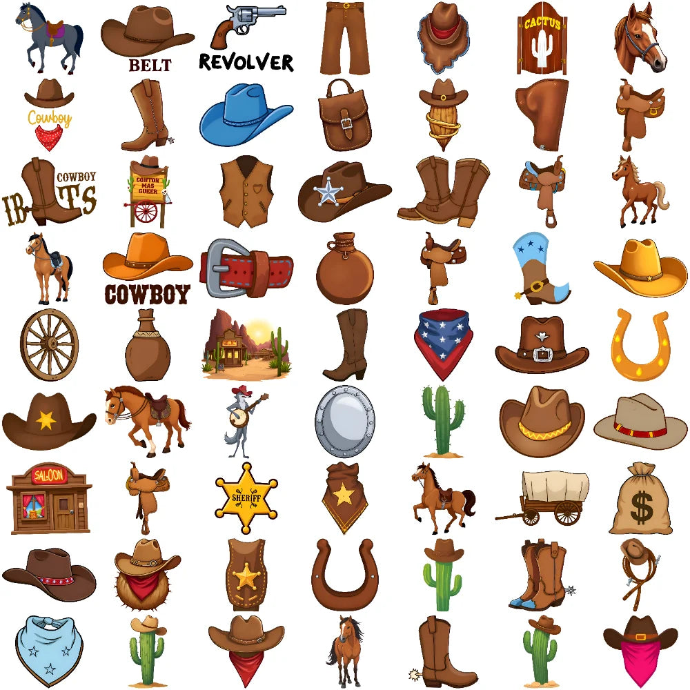 63 Stück Western Cowboy Temporäre Tattoos Wasserdicht Langlebig Körper Arm Fake Tattoo Einweg Tattoo Aufkleber für Männer Frauen.