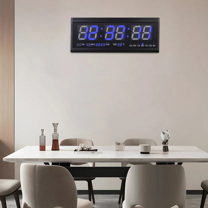 220 V große LED-Digital-Wanduhr, Zeit, Temperatur, Datum, Woche, Anzeige, automatischer Dimmer, leuchtende, leise Tischuhr, Wanduhr, 48 x 19 cm