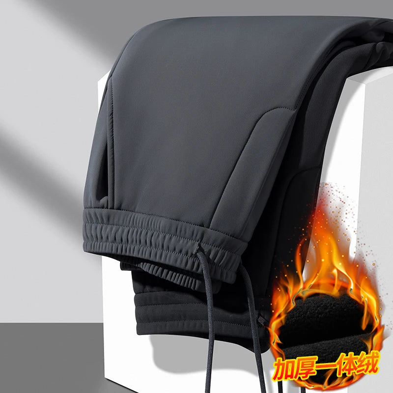 M-9XL Plus Velvet Trousers Men's Plus Size Autumn and Winter Thickened Casual Sports Pants Fat Mid-high Waist Solid Color Pants.